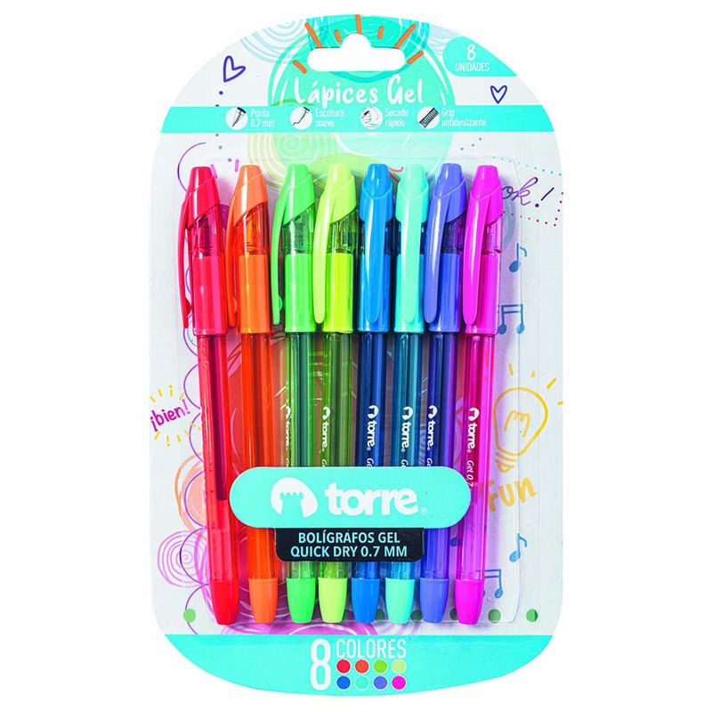 Boligrafo-gel-TORRE-quick-dry-8-colores-fun-0