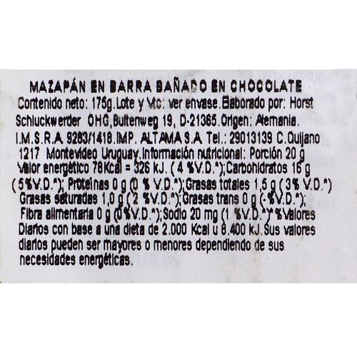 Mazapan en barra bañado Schluckwerder 175 g