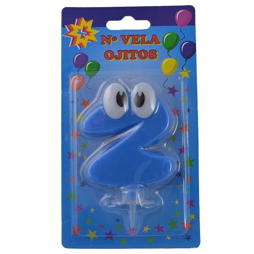 Número 2 con ojos celestes + portavela de plástico