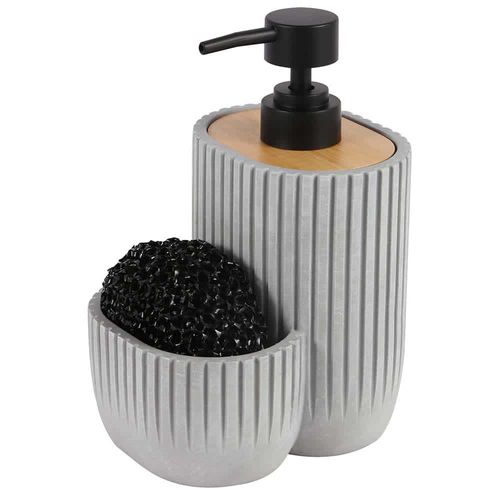 Dispensador de jabón y esponja en cemento gris