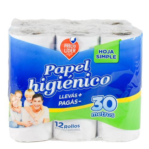 Papel higiénico PRECIO LÍDER hoja simple 30 m x 12 un.