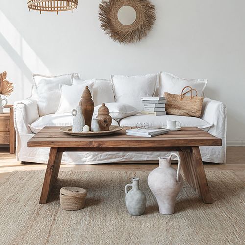 Mesa ratona rectangular en madera natural 135x78x45cm