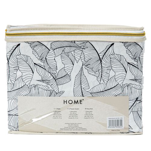 Juego de Sábanas HOME King Size estampado de hojas negras