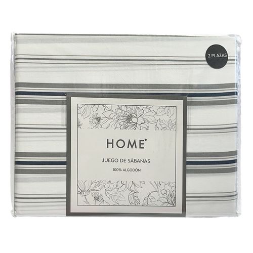Juego de Sábanas HOME Full 180 hilos blanco/gris con franjas