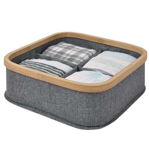 Organizador con bamboo 4 compartimentos gris 29x29x9 cm