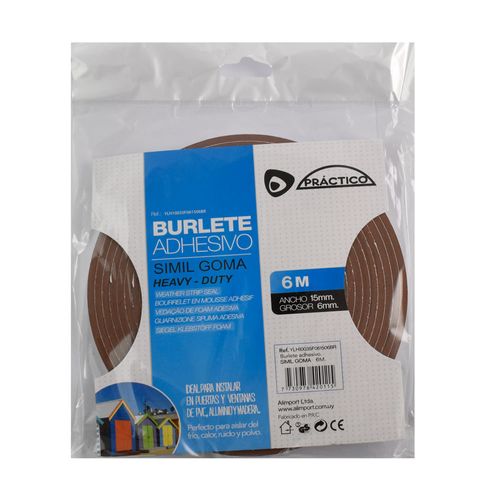 Burlete practico símil goma marrón 6mX15mmX6mm