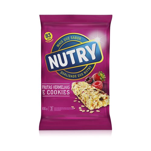 Cereal barra NUTRY frutos rojos con cookies 66 g 3 un.