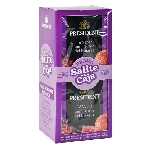 Promo x 2 Té PRESIDENT Verde Frutos del Bosque 20 sobres