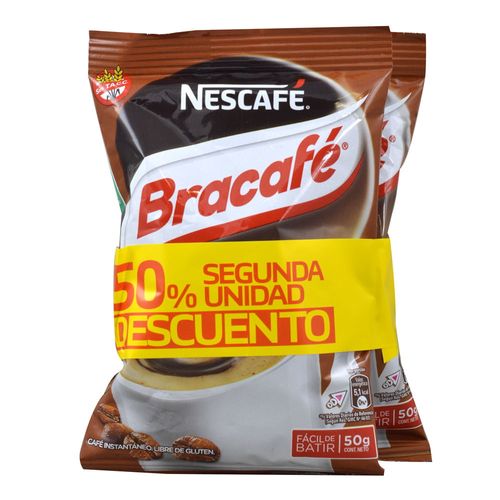 Café BRACAFE 2 x 50 g segunda unidad 50% descuento