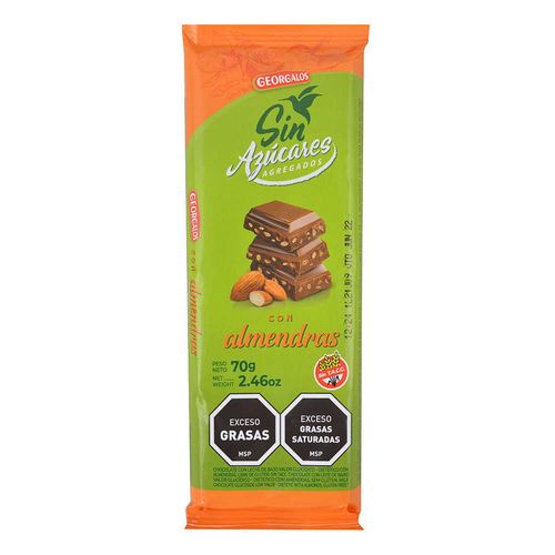 Chocolate GEORGALOS leche con almendras sin azúcar 70 g