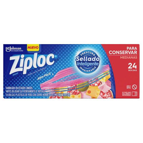 Bolsa ZIPLOC doble cierre medianas x 24 un. 19.5x7.5x7cm