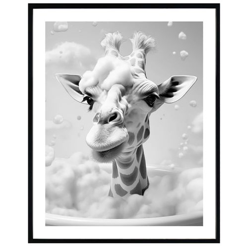 Lámina con marco 40x50 cm Jirafa blanco/negro