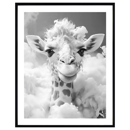 Lámina con marco 40x50 cm Jirafa blanco/negro