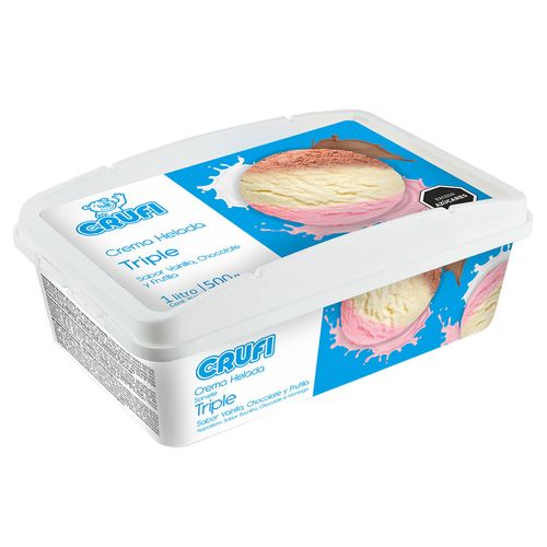 Helado CRUFI triple crema, frutilla y chocolate 1 L