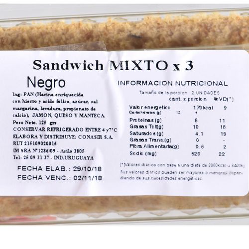 Sandwich mixto negro 3 un.