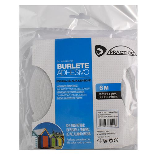 Burlete practico de espuma blanco 6mX10mmX6mm