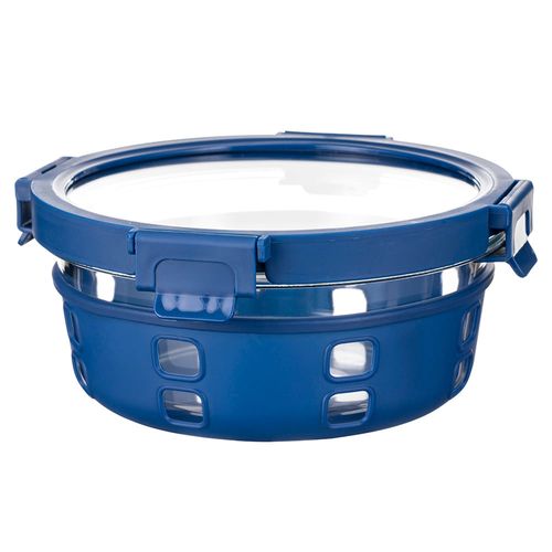 Contenedor vidrio redondo 950 ml con cubierta silicona y tapa hermética