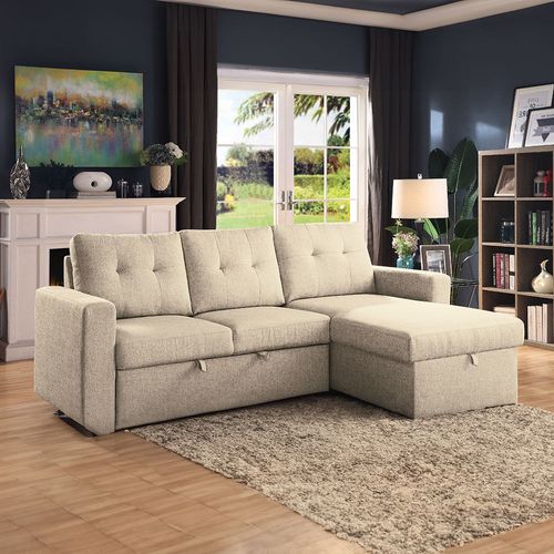 Sofá cama 2 plazas beige con cheslon