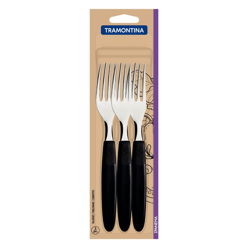 Set-x3-tenedores-acero-inoxidable-mango-negro-TRAMONTINA-1