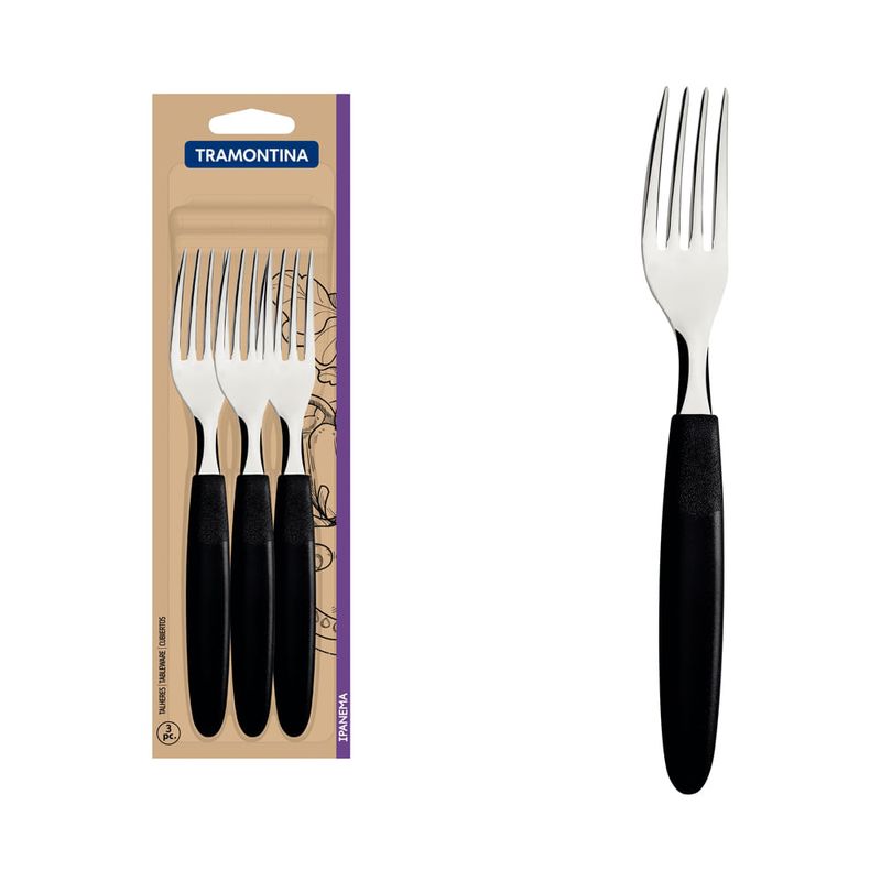 Set-x3-tenedores-acero-inoxidable-mango-negro-TRAMONTINA-0