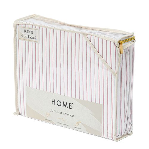 Juego de Sábanas HOME King Size estampado líneas rosa