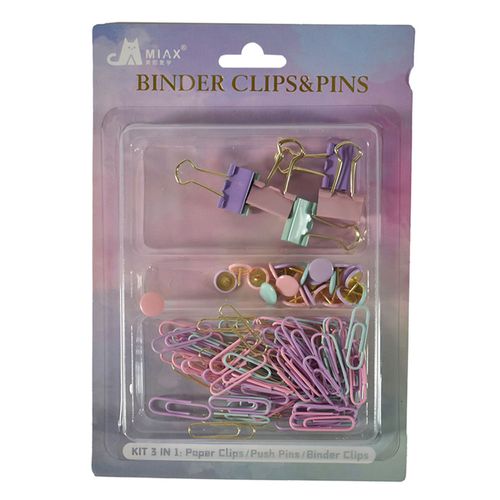 Set de oficina 6 doble clips + 30 chinches + 80 clips