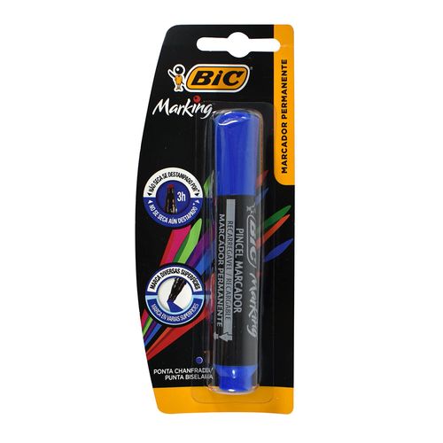 Marcador permanente BIC azul punta chata