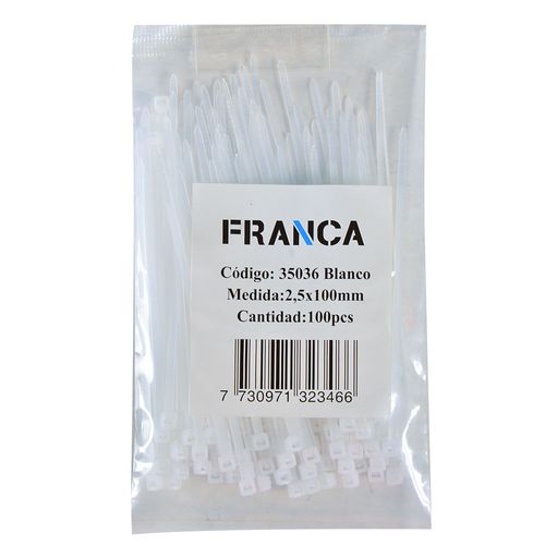Precinto franca 2,5 x 100 mm 100 un. blanco