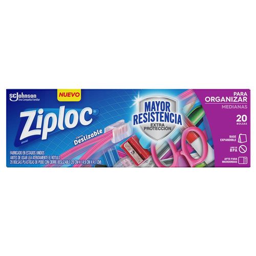 Bolsa ZIPLOC cierre deslizable medianas x 20 un. 20.3x14.9cm