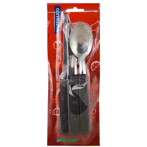 Set x 3 cubiertos acero inoxidable mango negro