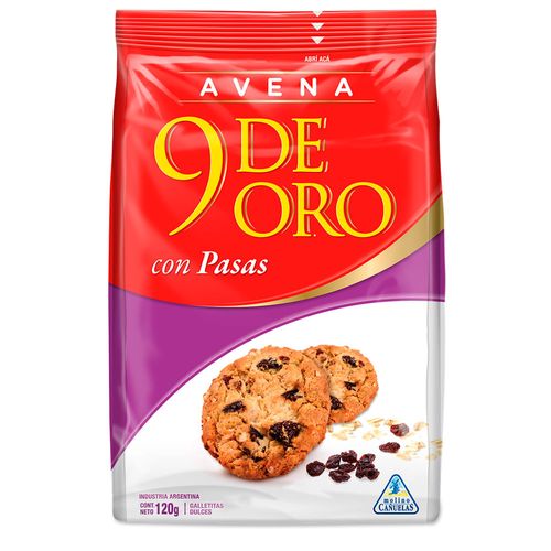 Galletitas 9 DE ORO avena con pasas 120 g