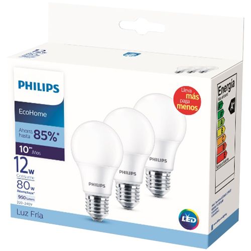 Lámpara x 3 PHILIPS LED fría 12w