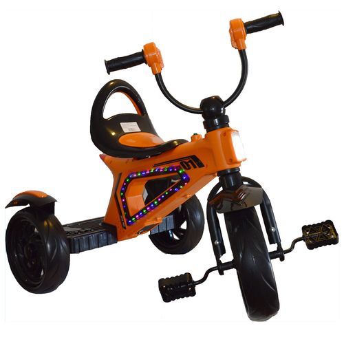 Triciclo de metal naranja-blanco-rojo