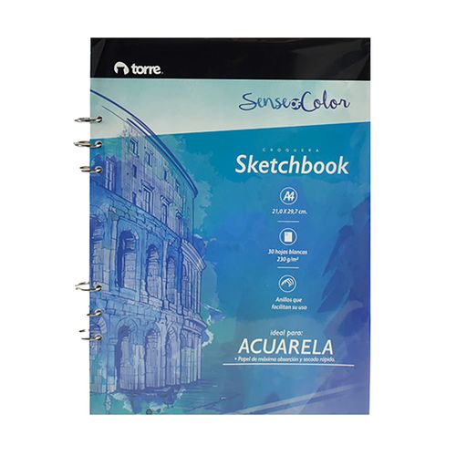 Block dibujo TORRE A4 Acuarela 6 anillos 30H