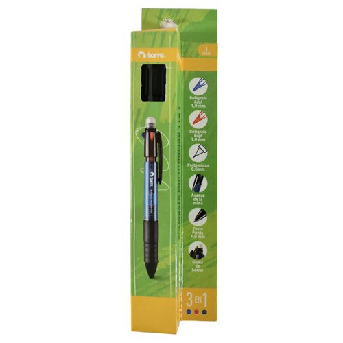Lápiz Multifunción TORRE 2 boligrafos azul/rojo + portaminas