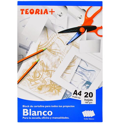 Block cartulina TEORIA+ blanca A4 20 hojas 160g
