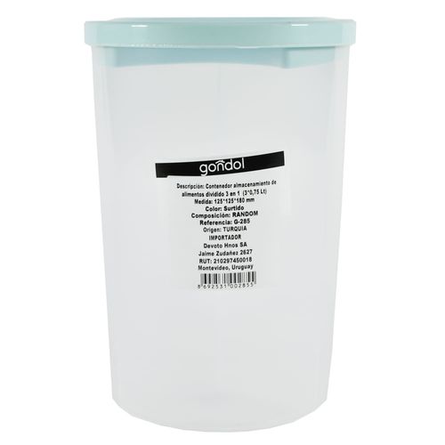 Contenedor para alimentos dividido 3 En 1 3x0 75 lt