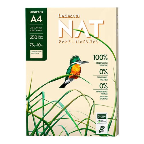 Papel natural A4 250h 75 g 100% caña de azúcar