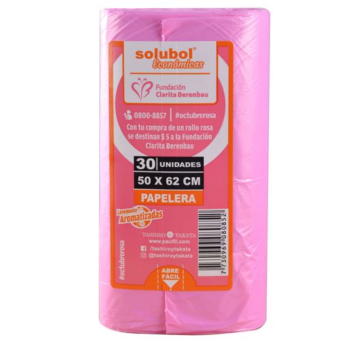 Bolsa residuo en rollo SOLUBOL 50 x 62 rosa x 30 un