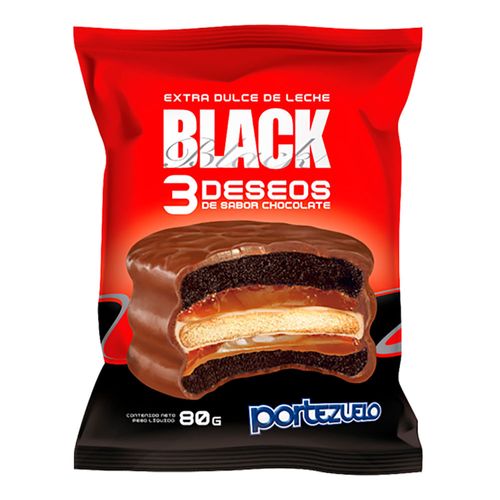 Alfajor PORTEZUELO black 3 deseos chocolate 80 g