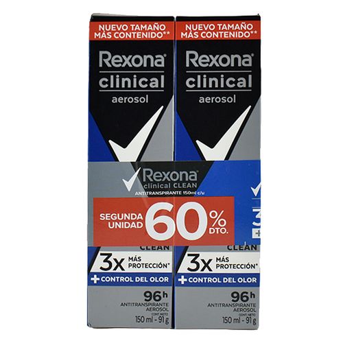 Pack x 2 desodorantes REXONA Clinical Clean 150 ml