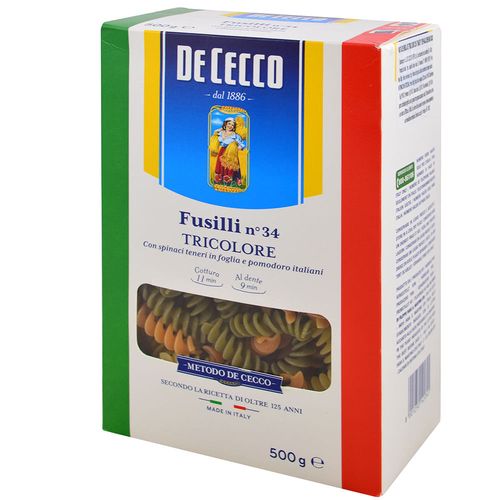 Fideos DE CECCO Fusilli Tricolore 500 g