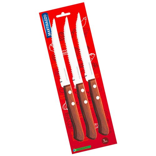 Set x 3 cuchillos acero inoxidable mango madera