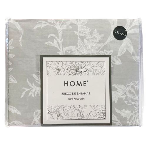 Juego de Sábanas HOME Full 180 hilos azul con hojas 100% algodón