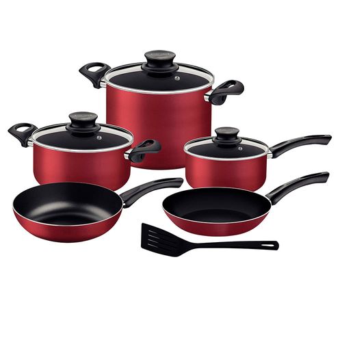 Batería Cocina 9 Piezas TRAMONTINA Roja Antiadherente