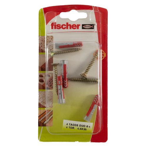 Blister 4 tacos Fischer dúo 6 + 4 tornillos 4,5x35
