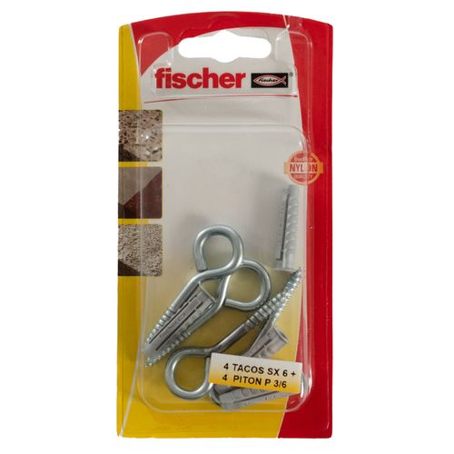 Blister 4 tacos Fischer Nylon x6 + 4 Pitones cerrados 3/6