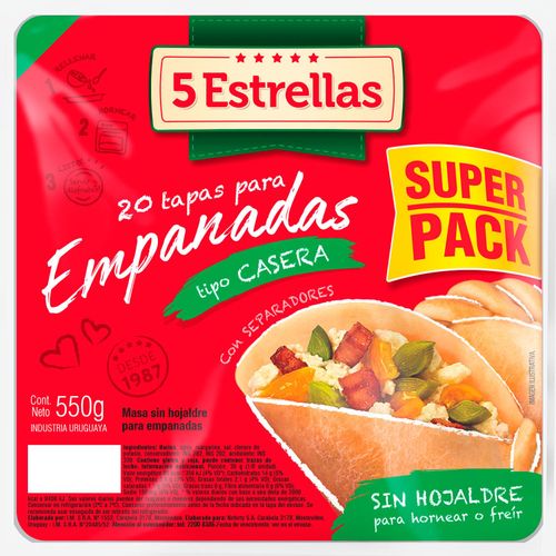 Tapas para empanadas tipo caseras 5 ESTRELLAS x 20 un. 550 g