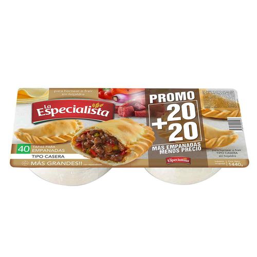 Tapa Empanadas La Especialista Caseras 40 un. 1,44 kg