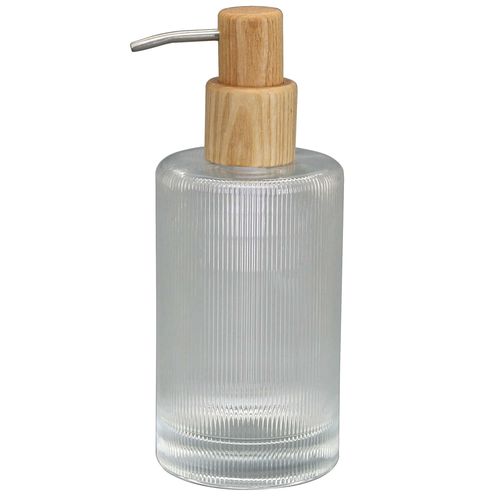 Dispensador de jabón vidrío con detalle en madera